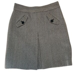 Black and White Herringbone A-Line wool Skirt Ann Taylor